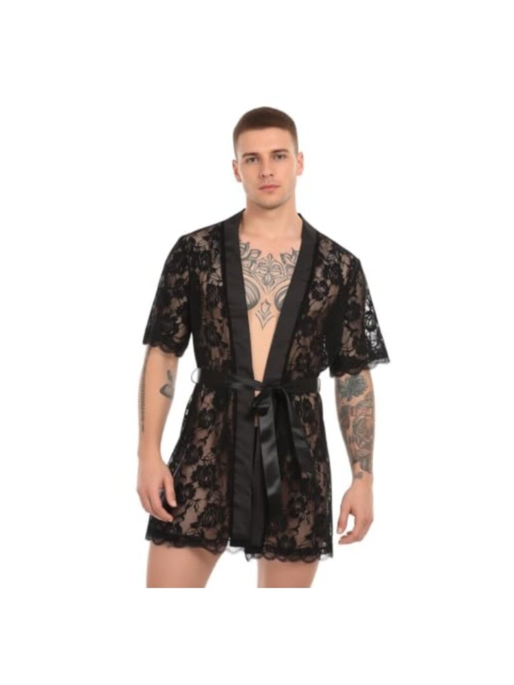 Men's Lace Floral Robe Set with Thong Sexy Sleepwear